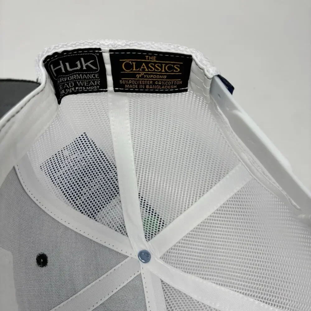 Huk Hat Cap Snap‎ Back Dark Green White Mesh Trucker Patch Fishing Embroidered